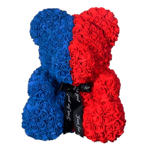 Artificial Blue And Red Rose Teddy Bear