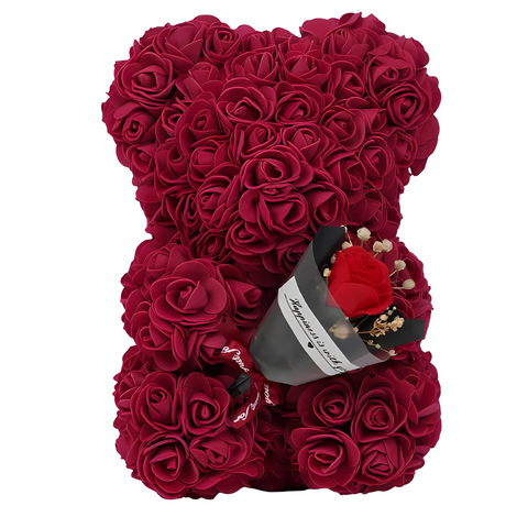 Artificial Dark Red Rose Teddy Bear