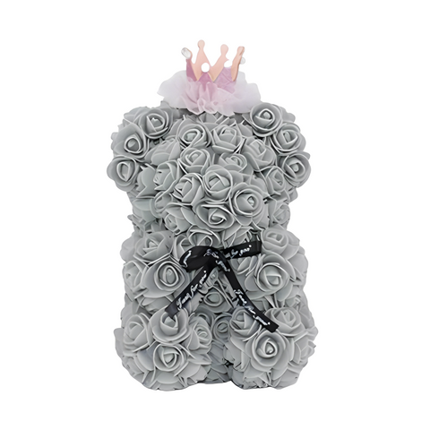 Crown Grey Fake Rose Teddy Bear