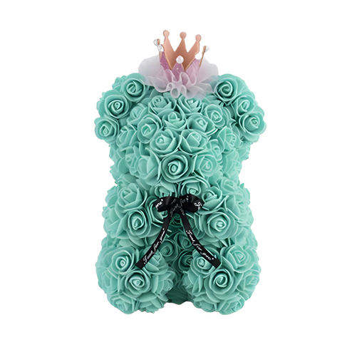 Crown Turquoise Fake Rose Teddy Bear