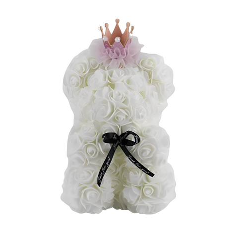 Crown White Fake Rose Teddy Bear