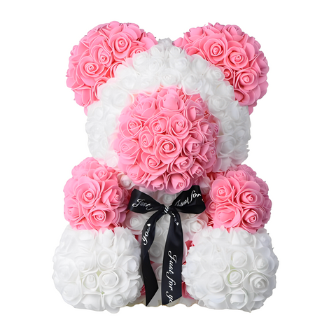 Fake White And Pink Rose Teddy Bear