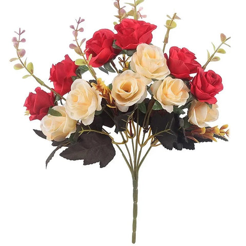 Artificial Red And White Roses Bouquet